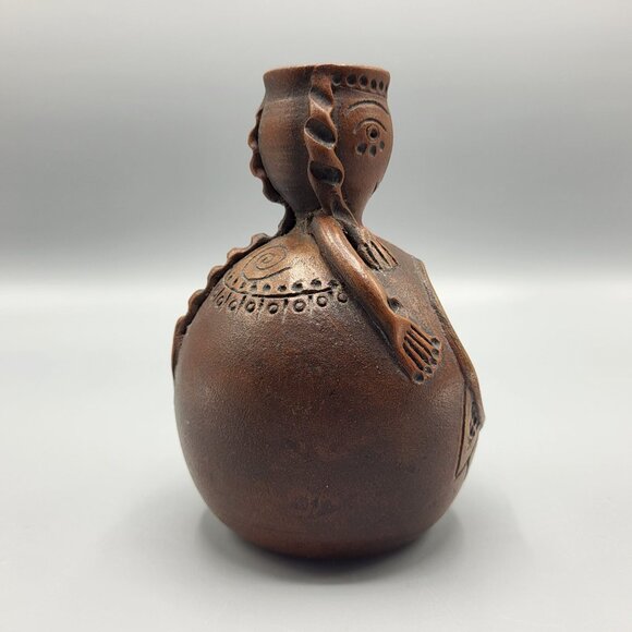 Vintage Signed Terracotta Folk Art Handcrafted Clay Incense Burner Female Figure - Picture 4 of 15